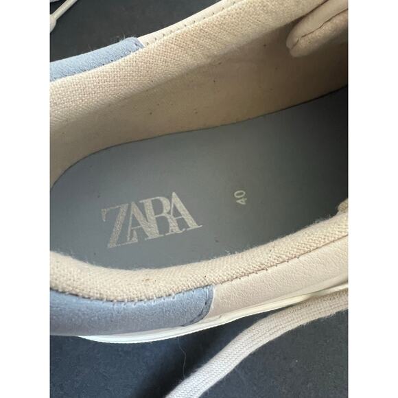 Zara Vegan Cream Blue Platform Low Top Lace Up Sneakers Size 9 - Picture 8 of 10